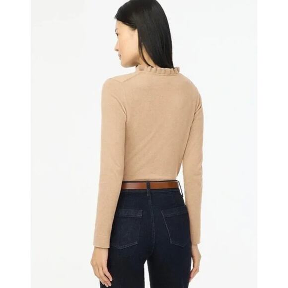 J.Crew Cotton Ruffleneck Sweater Classic Preppy Minimalist Beige Tan Medium NWT - Picture 3 of 11